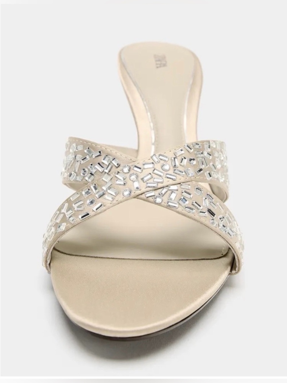 NWOT 🎉 Zara Cream Crystal-Embellished Strappy Heeled Mules. Size 38 - Picture 2 of 14